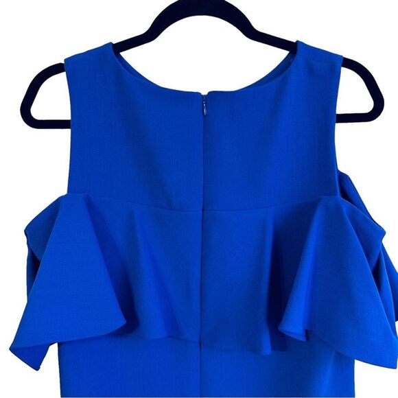 Tahari Blue Mid Length Cold Shoulder Dress Sz 6 - Picture 7 of 8